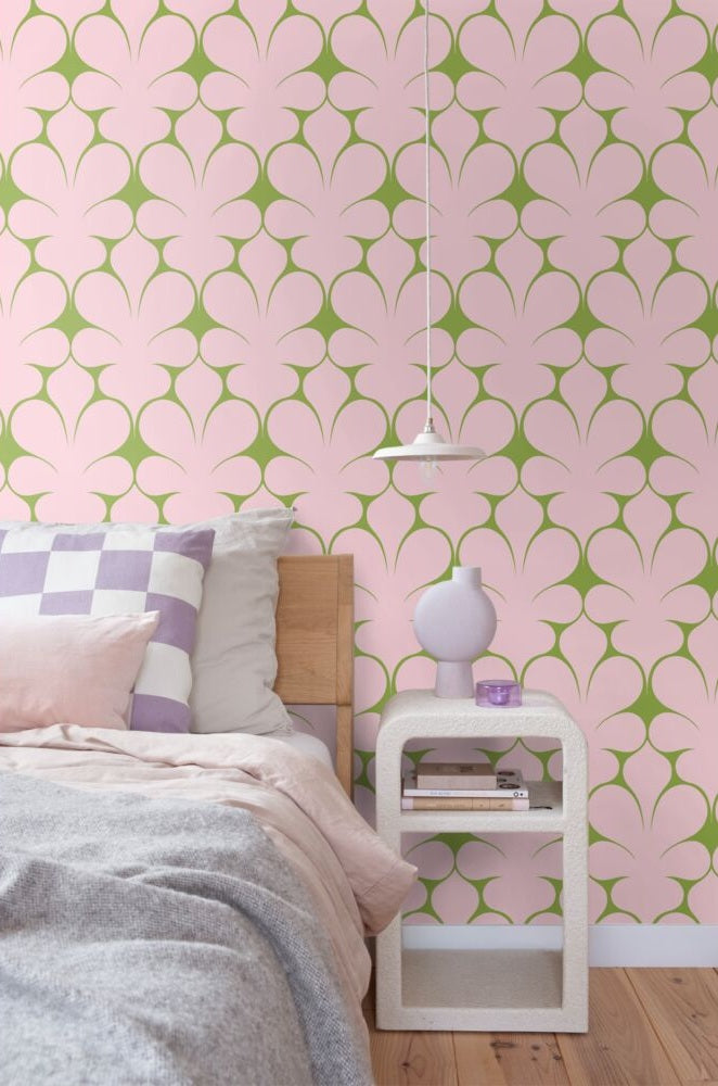 ESTAhome Retro Ornamenten behang voor meisjeskamer en tienerkamer voor retrolook roze groen 131563