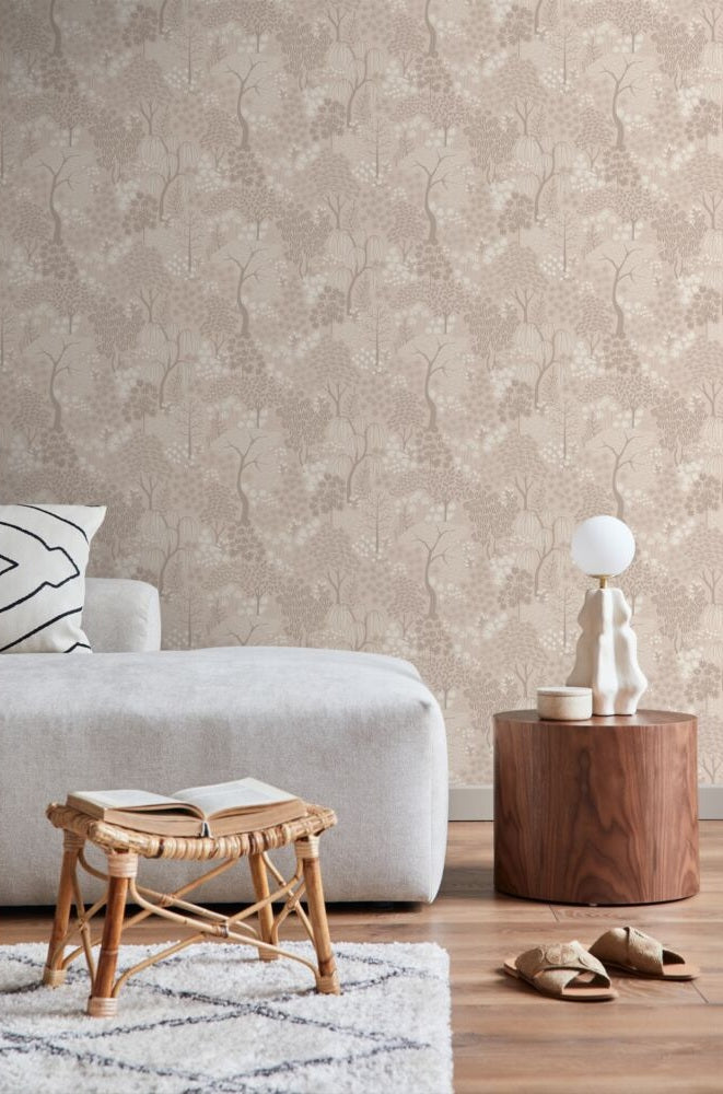 ESTAhome bomen en bloemen behang voor babykamer, meisjeskamer en babykamer beige 131648