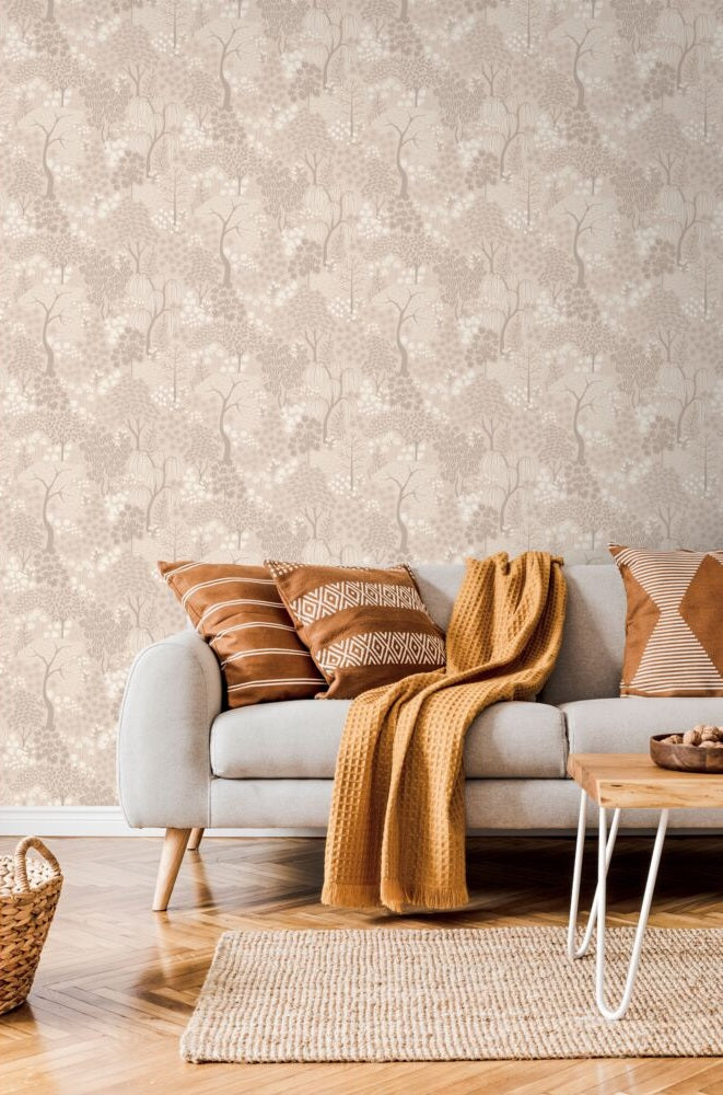 ESTAhome bomen en bloemen behang voor babykamer, meisjeskamer en babykamer beige 131648