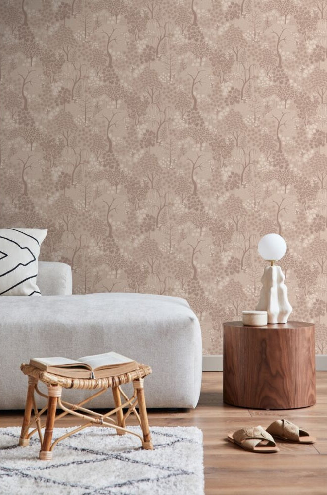 ESTAhome bomen en bloemen behang voor babykamer, meisjeskamer en babykamer oudroze 131649