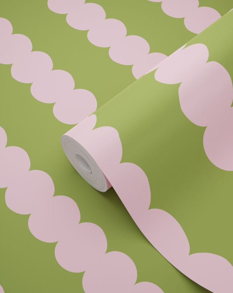 ESTAhome grafische strepen behang voor de kinderkamer meisjeskamer tienerkamer roze en groen 131749