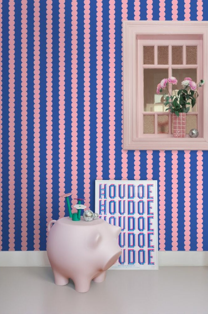ESTAhome grafische strepen behang voor de kinderkamer meisjeskamer tienerkamer roze blauw 131750