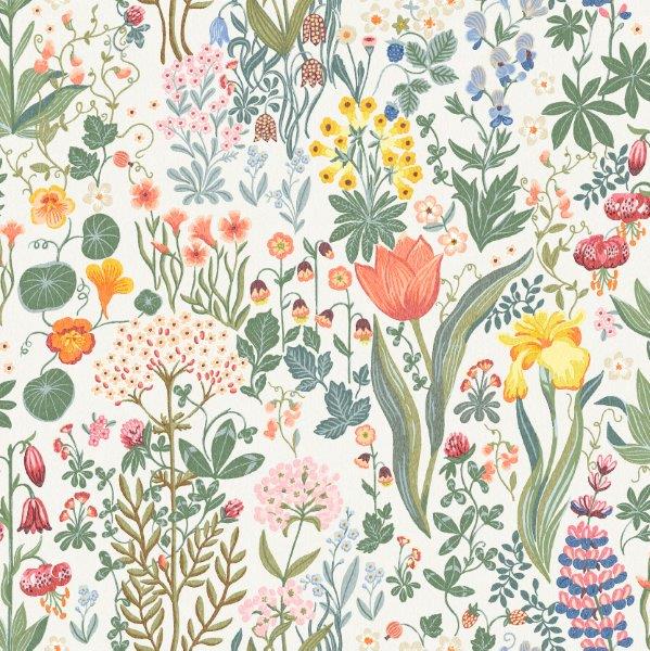 Blomsterhav behang van Borastapeter voor meisjeskamer en tienerkamer wit met kleuren 2053