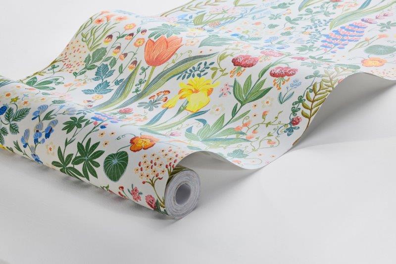 Blomsterhav behang van Borastapeter voor meisjeskamer en tienerkamer wit met kleuren 2053