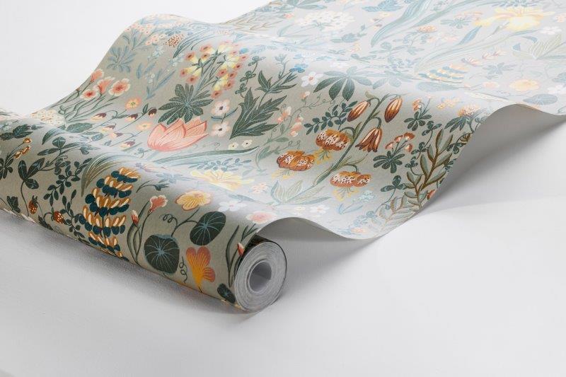 Blomsterhav behang van Borastapeter voor meisjeskamer en tienerkamer grijs met kleuren 2054