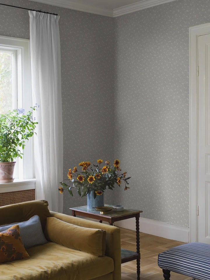 Myrten Borastapeter bloemen behang voor de meisjeskamer en babykamer beige lichtblauw 5714