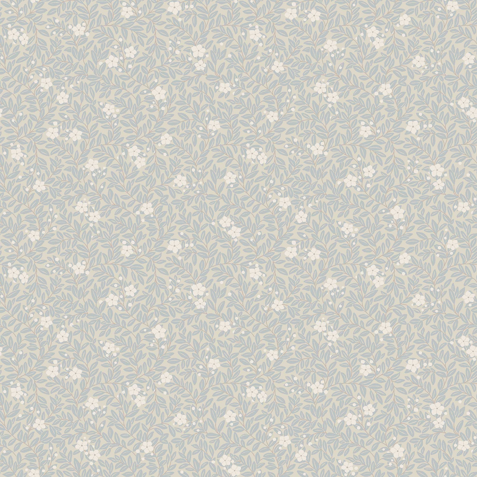 Myrten Borastapeter bloemen behang voor de meisjeskamer en babykamer beige lichtblauw 5714