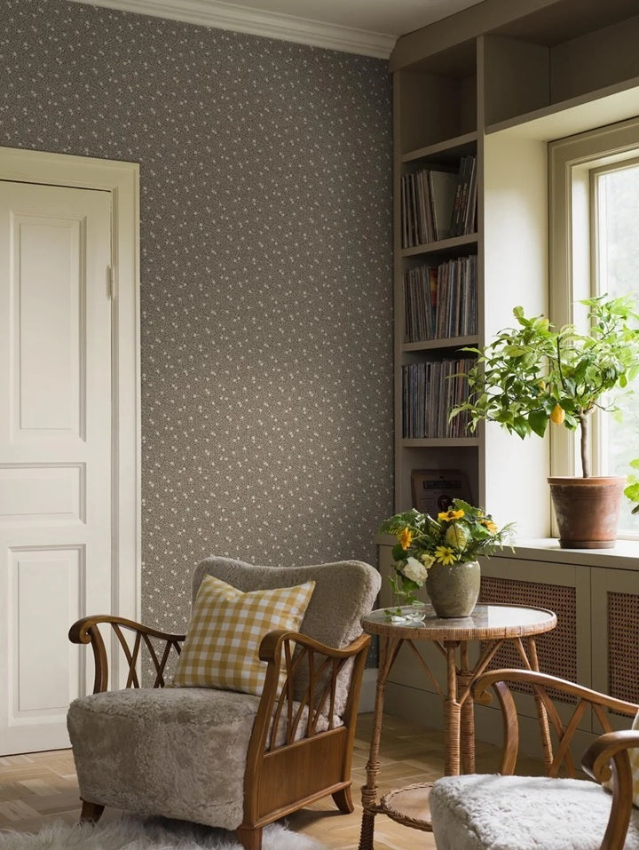 Myrten Borastapeter bloemen behang voor de meisjeskamer en babykamer groen donkergroen 5715