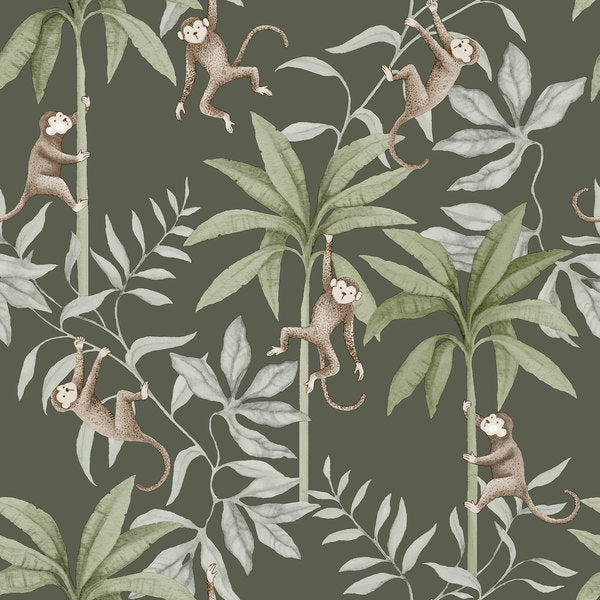 Borastapeter Jungle aapjes behang voor de kinderkamer donkergroen 6935
