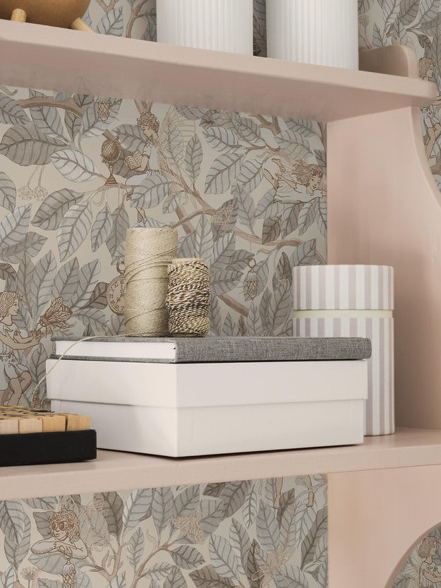 Borastapeter Fairies elfen behang voor meisjeskamer en babykamer Fairyland grijs 8140