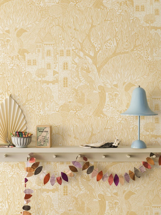 Kingdom of the Willow Borastapeter sprookjesbehang voor de kinderkamer, jongenskamer en neutrale kinderkamer geel 8145