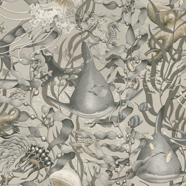 Underwater Magic Borastapeter zeedieren onderwater wereld behang voor de kinderkamer jongenskamer beige grijs 8151