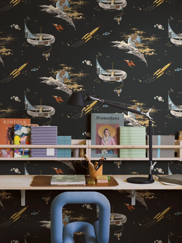 Space Adventure Borastapeter Fairyland ruimte behang voor de jongenskamer zwart 8155