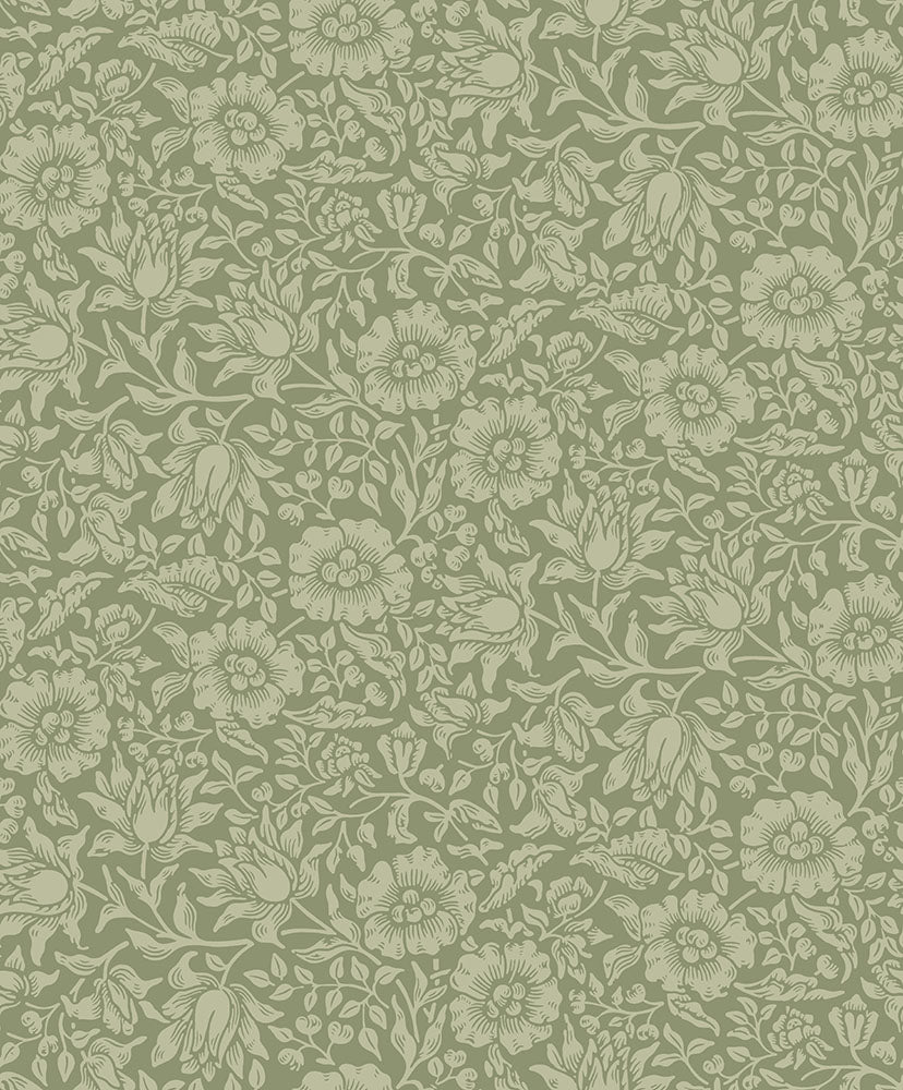 Midbec Mallow bloemenbehang meisjeskamer babykamer en tienerkamer vergrijsd groen 82041