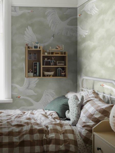Clouds Swans mural van Borastapeter zwanen behang voor meisjeskamer en babykamer 9414W