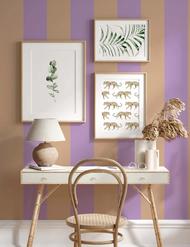 Annet Weelink Wallpaper Adeline Stripe - Beige/Lila