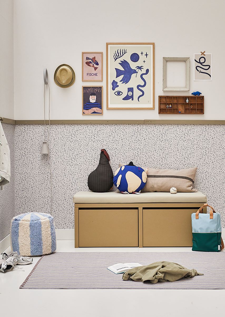 Bibelotte behang voor de kinderkamer terrazzo kobalt blauw