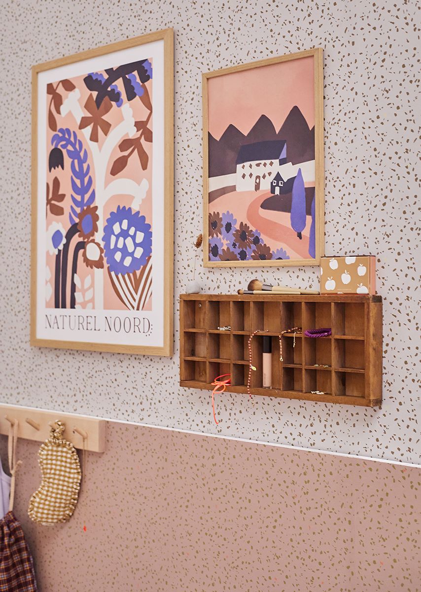 Bibelotte behang voor de kinderkamer terrazzo olijf