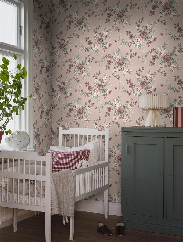 Borastapeter nomi kinderbehang rozen bloemenbehang roze 7484