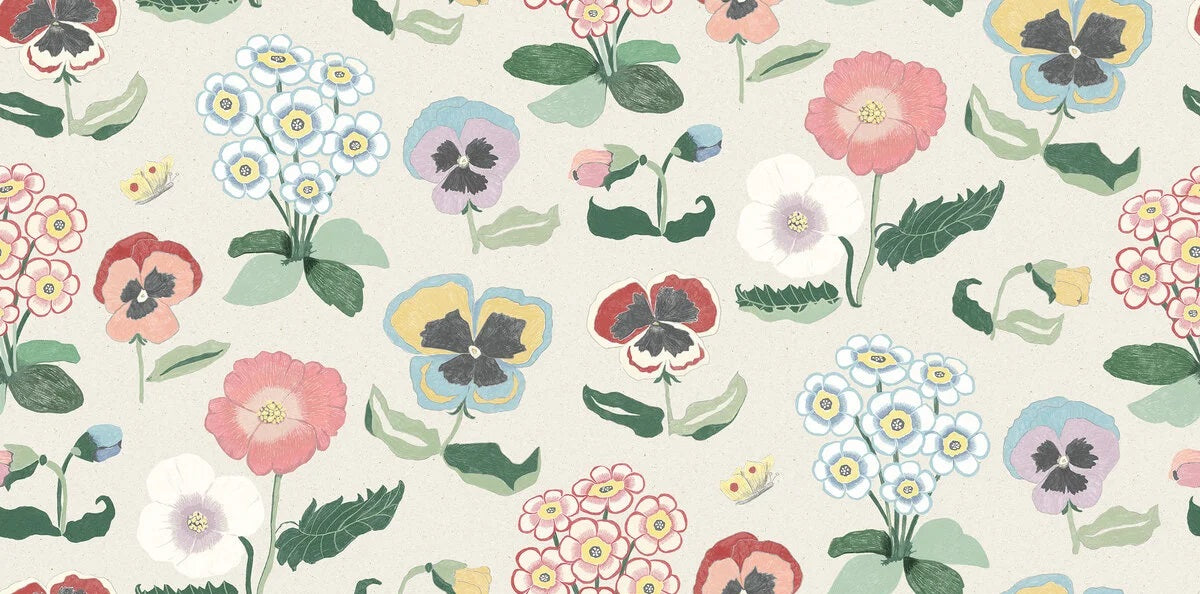 Borastapeter Astrid Wilson bloemen behang voor de kinderkamer Posy, beige