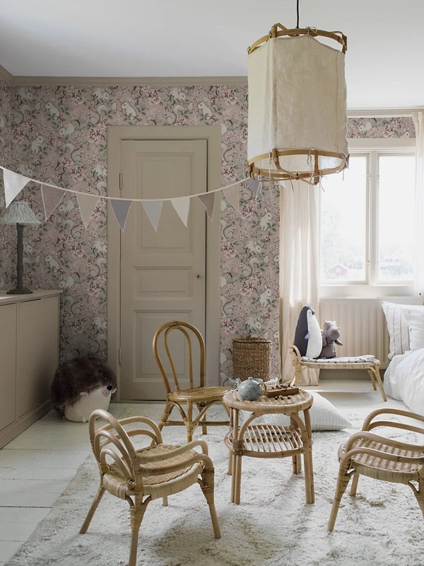 Borastapeter kinderbehang bosdieren behang roze konijnen eekhoorns Magic Forest 7476 roze