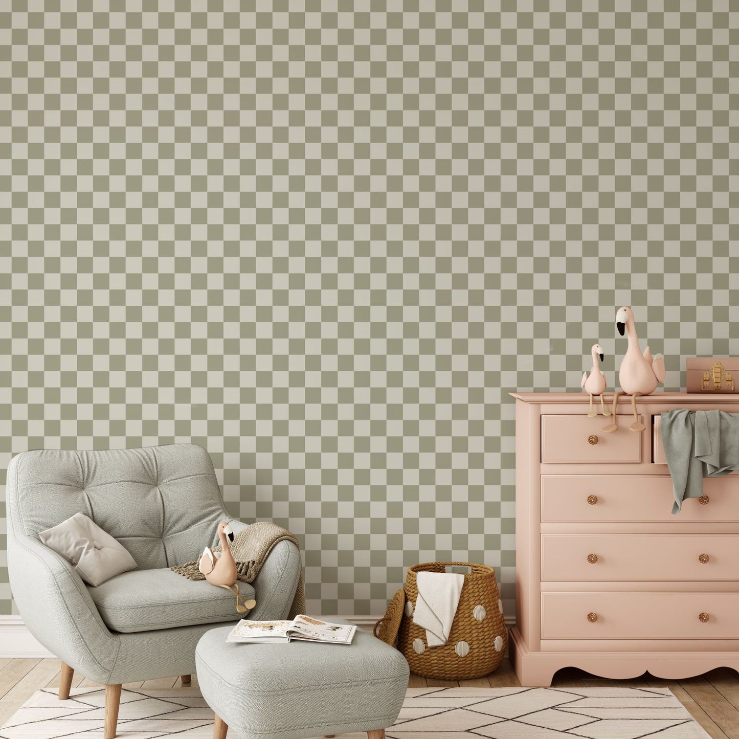 Days of bloom checkmate geruit blokken behang groen