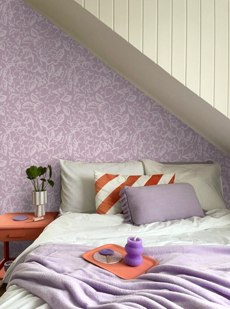 ESTAhome bladeren en bloemenbehang voor meisjeskamer en babykamer lila paars 131374