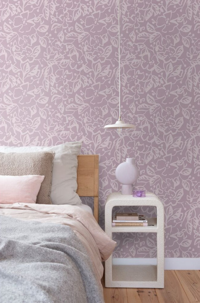 ESTAhome bladeren en bloemenbehang voor meisjeskamer en babykamer lila paars 131374