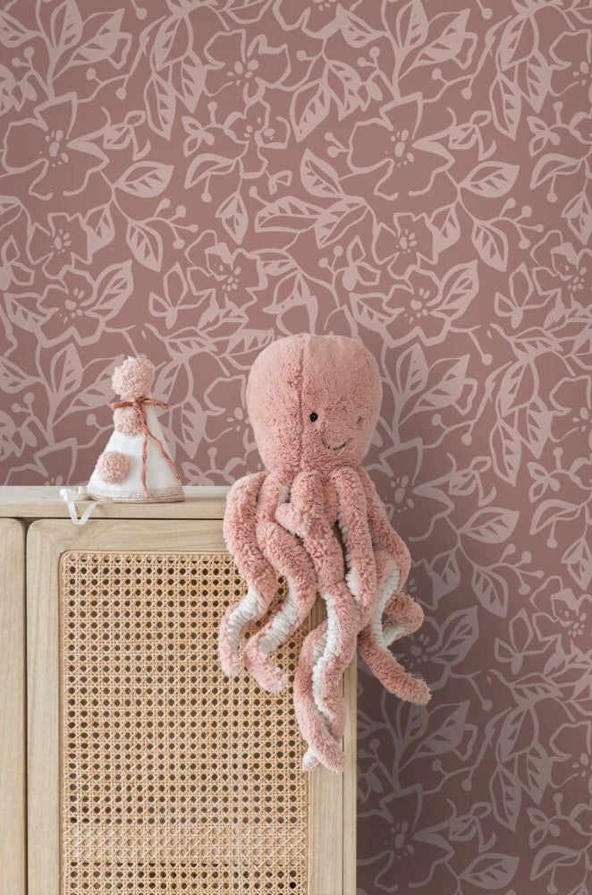 ESTAhome bladeren en bloemenbehang voor meisjeskamer en babykamer mauve paars 131373