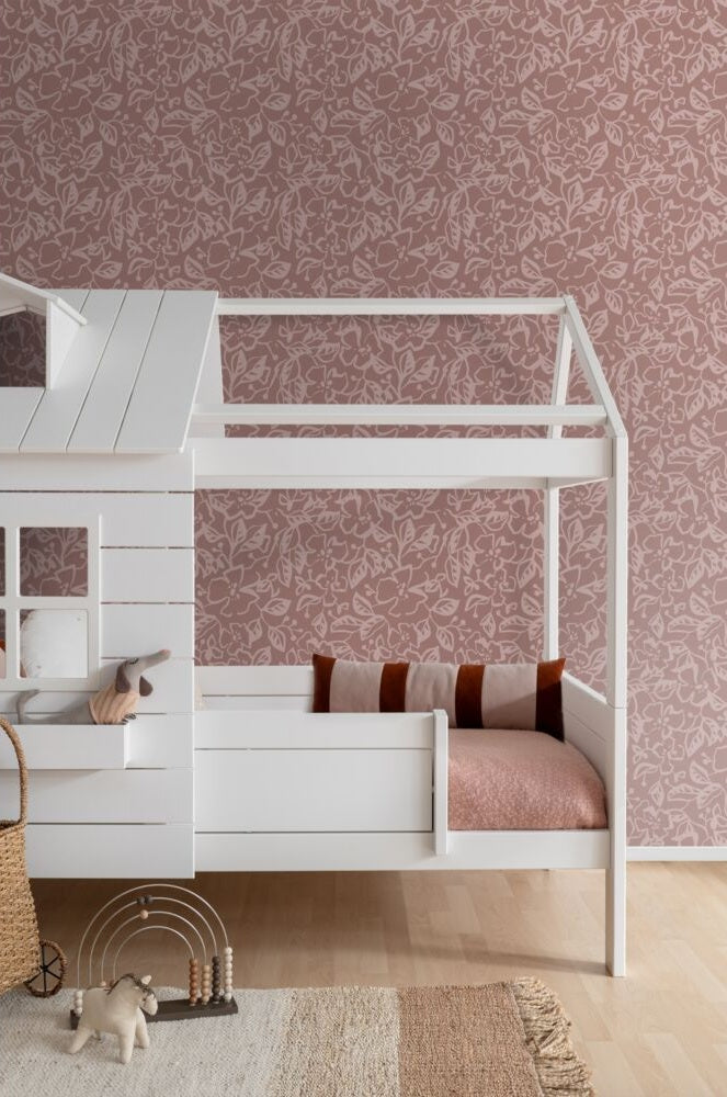 ESTAhome bladeren en bloemenbehang voor meisjeskamer en babykamer mauve paars 131373