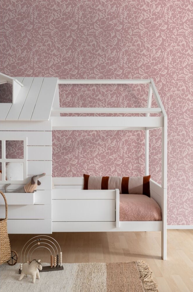 ESTAhome bladeren en bloemenbehang voor meisjeskamer en babykamer oudroze 131377