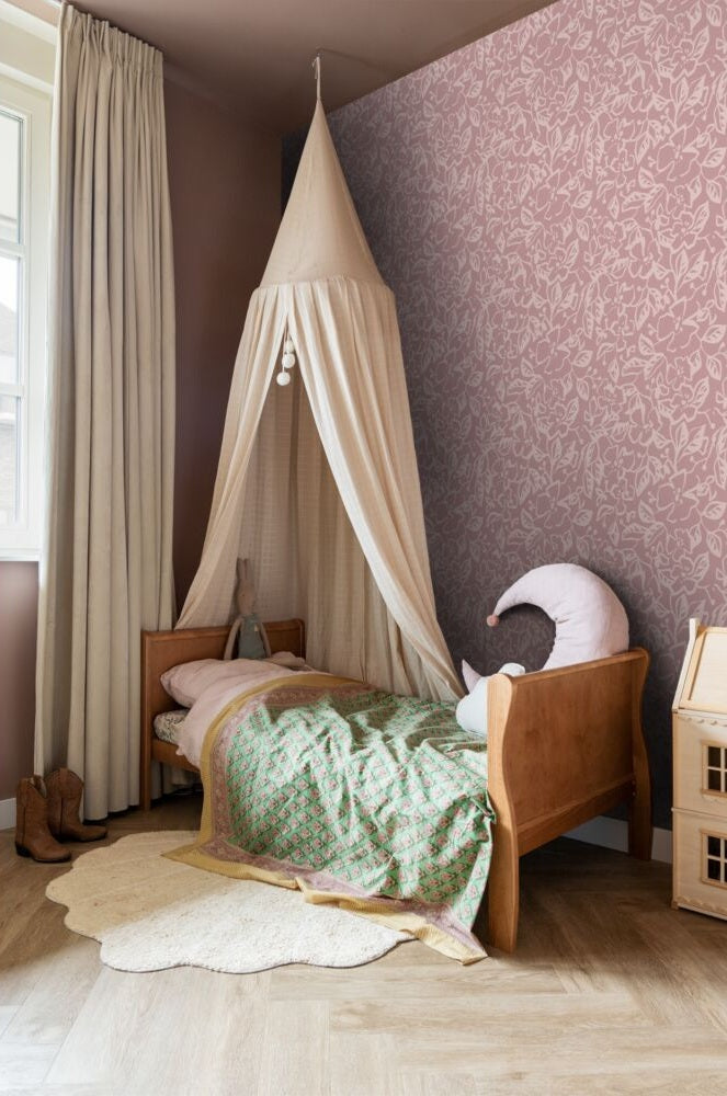 ESTAhome bladeren en bloemenbehang voor meisjeskamer en babykamer oudroze 131377