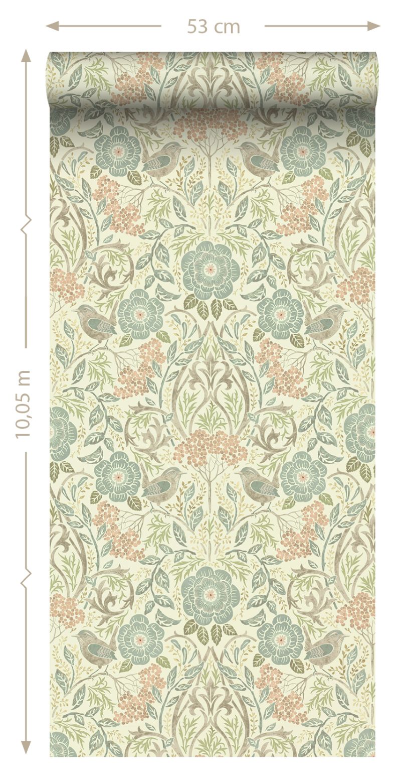 ESTAhome Wallpaper Flowers and Birds Art Nouveau - Blue