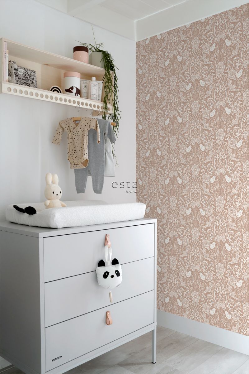 ESTAhome bloemen en vogels behang kinderkamer nude roze 139324