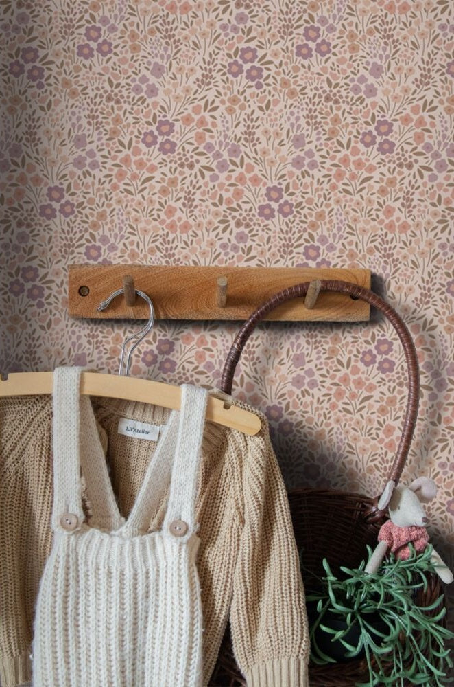 ESTAhome bloemetjes behang meisjeskamer babykamer mauve paars 131458