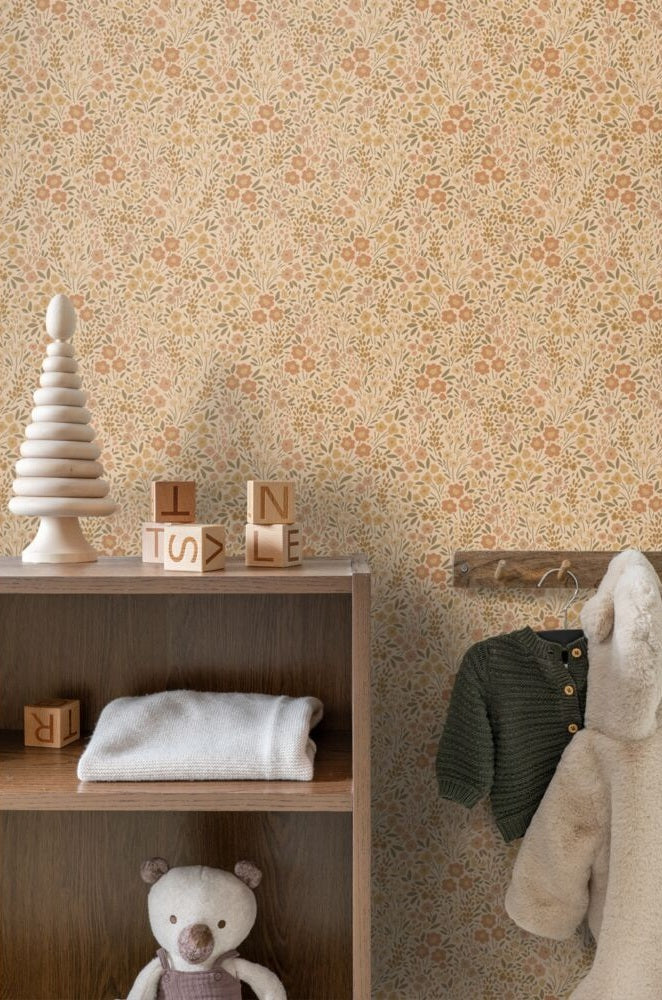 ESTAhome bloemetjes behang meisjeskamer babykamer Oker geel 131459