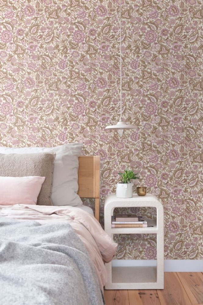ESTAhome vintage bloemen behang voor de meisjeskamer Paisley Bruin Paars 131495