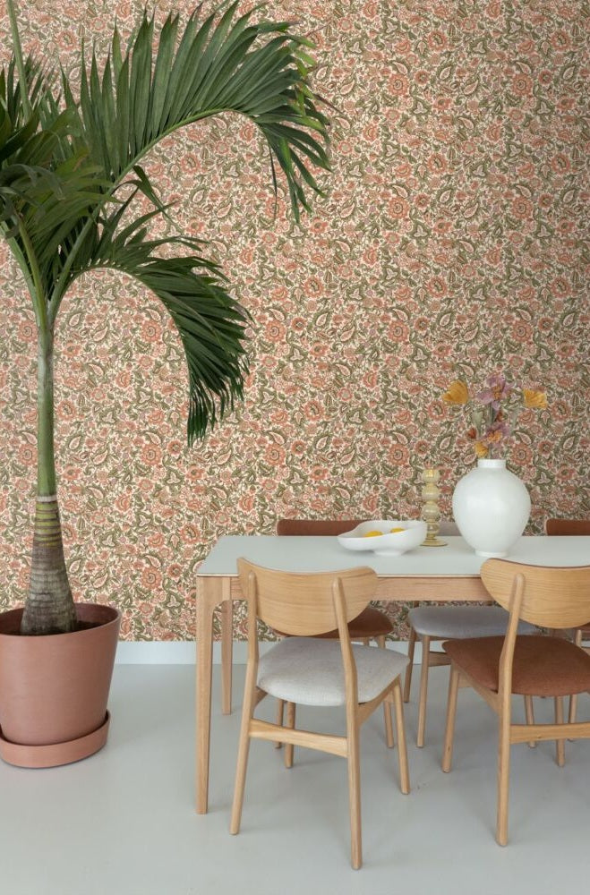 ESTAhome vintage bloemen behang voor de meisjeskamer Paisley Groen Terra 131494