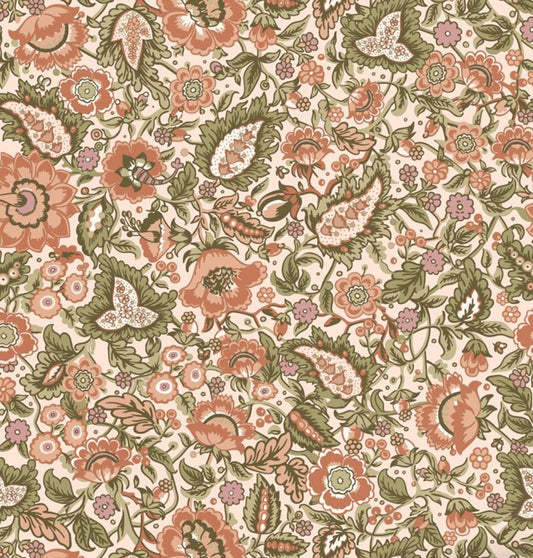 ESTAhome vintage bloemen behang voor de meisjeskamer Paisley Groen Terra 131494