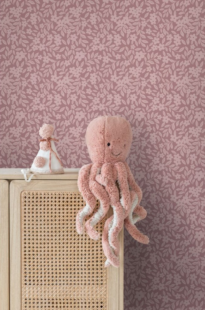 ESTAhome bloemetjes behang voor de meisjeskamer en babykamer  mauve paars 131443