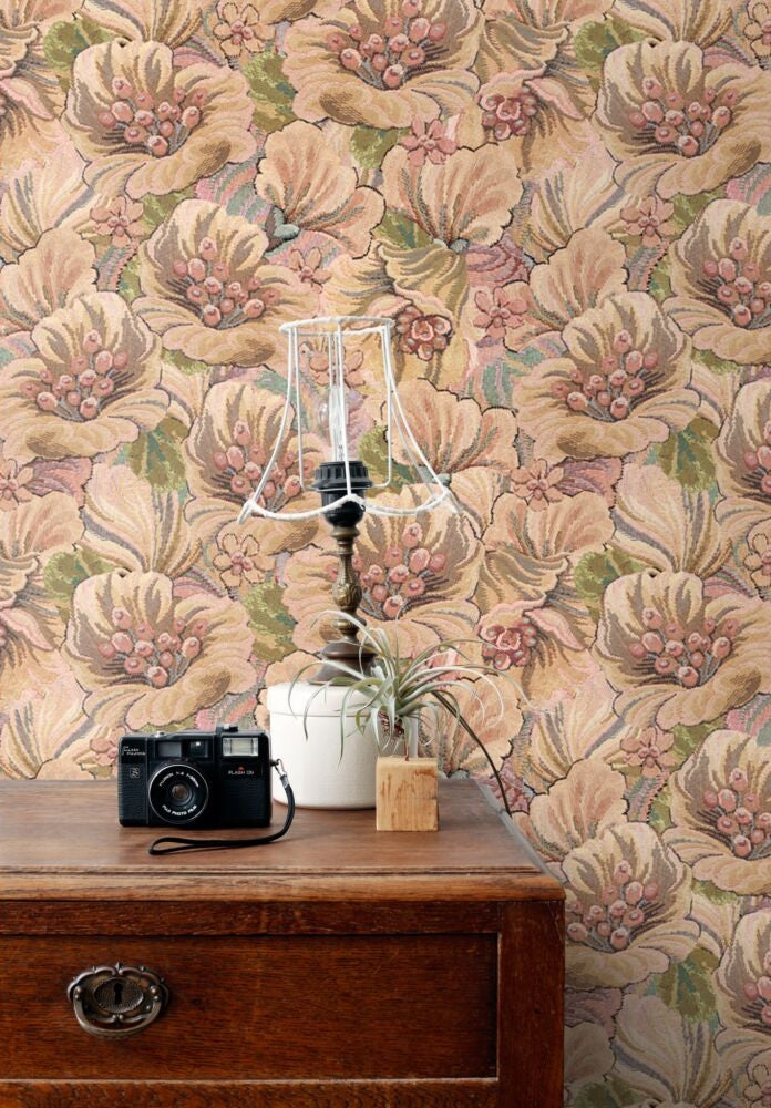 ESTAhome bloemmotief behang bloemen behang voor meisjeskamer en tienerkamer bruin beige 131295