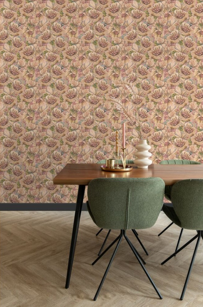 ESTAhome bloemmotief behang bloemen behang voor meisjeskamer en tienerkamer bruin beige 131295