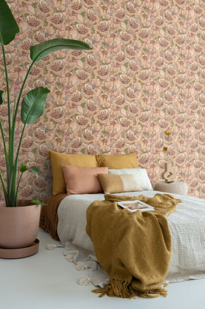 ESTAhome bloemmotief behang bloemen behang voor meisjeskamer en tienerkamer bruin beige 131295
