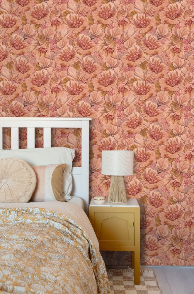 ESTAhome bloemmotief behang bloemen behang voor meisjeskamer en tienerkamer terra roze 131294