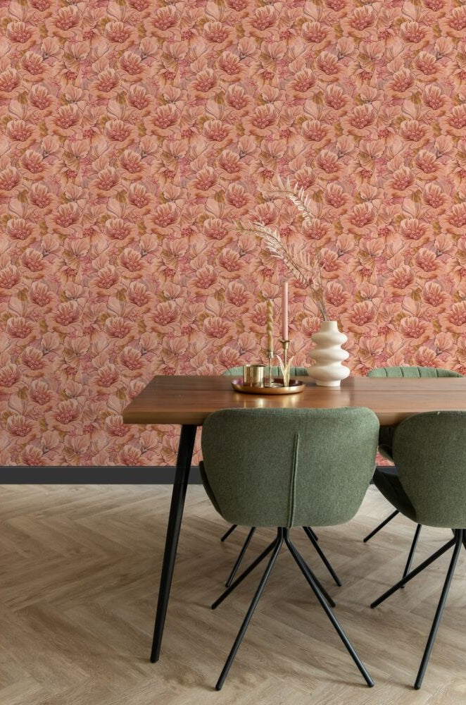 ESTAhome bloemmotief behang bloemen behang voor meisjeskamer en tienerkamer terra roze 131294