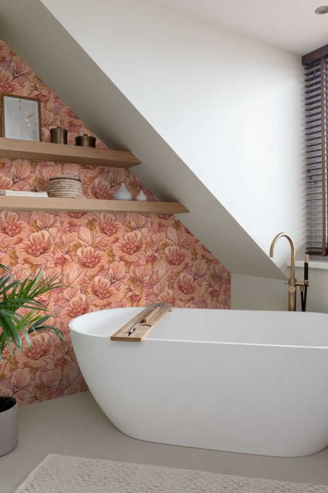 ESTAhome bloemmotief behang bloemen behang voor meisjeskamer en tienerkamer terra roze 131294