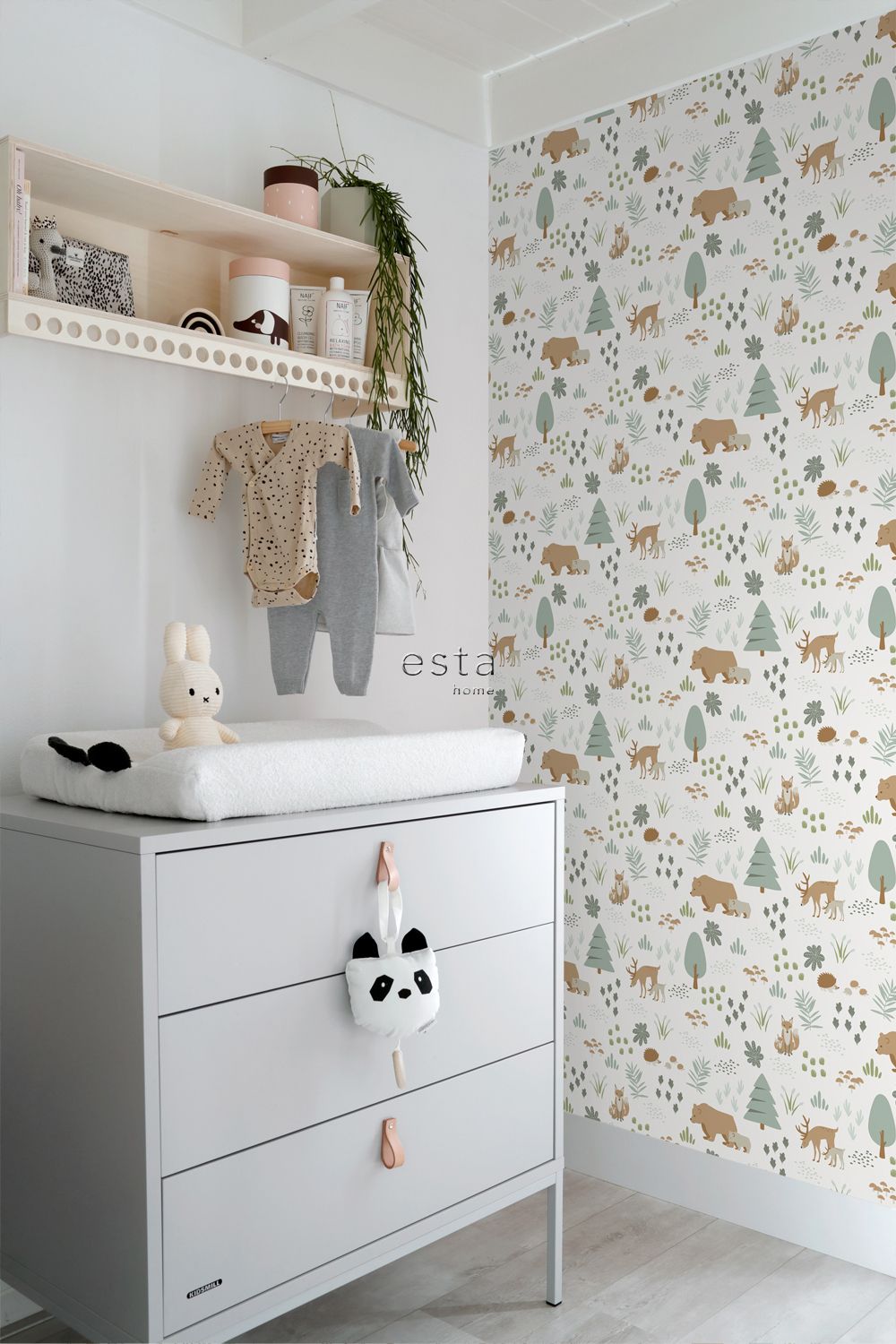 ESTAhome bosdieren behang wit blauw jongenskamer babykamer 139247