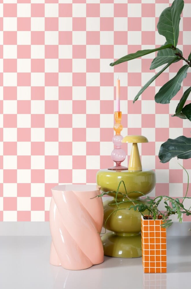 ESTAhome geblokt behang voor de kinderkamer wit roze meisjeskamer 139998