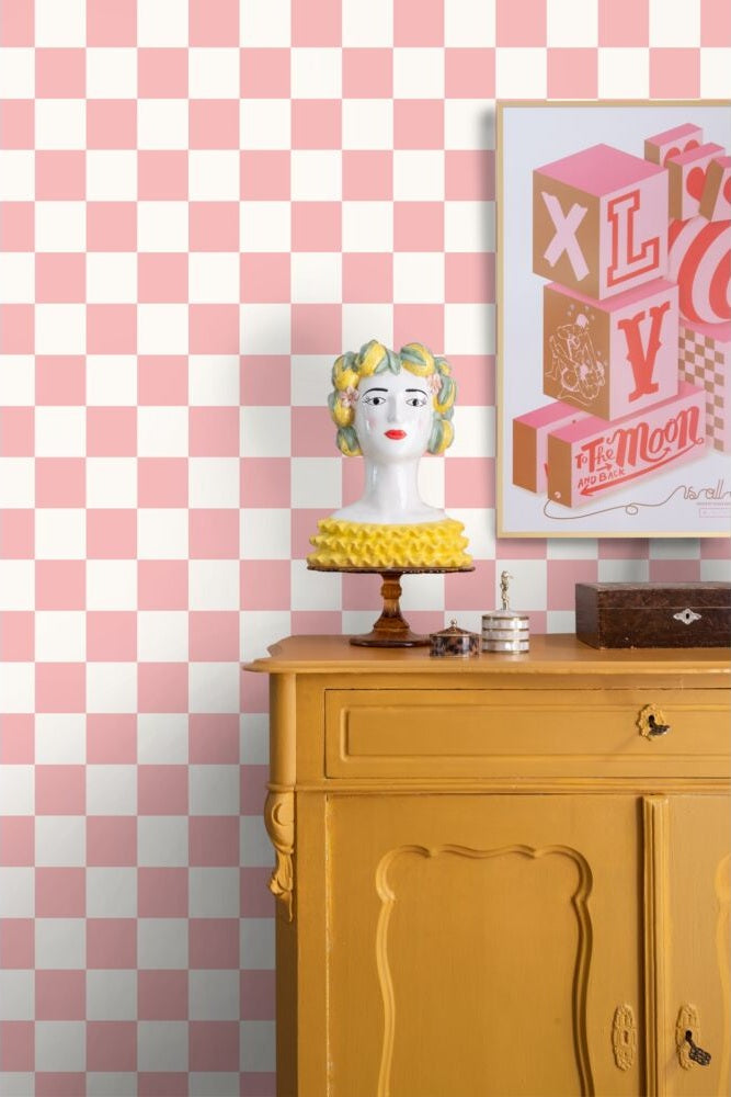ESTAhome geblokt behang voor de kinderkamer wit roze meisjeskamer 139998