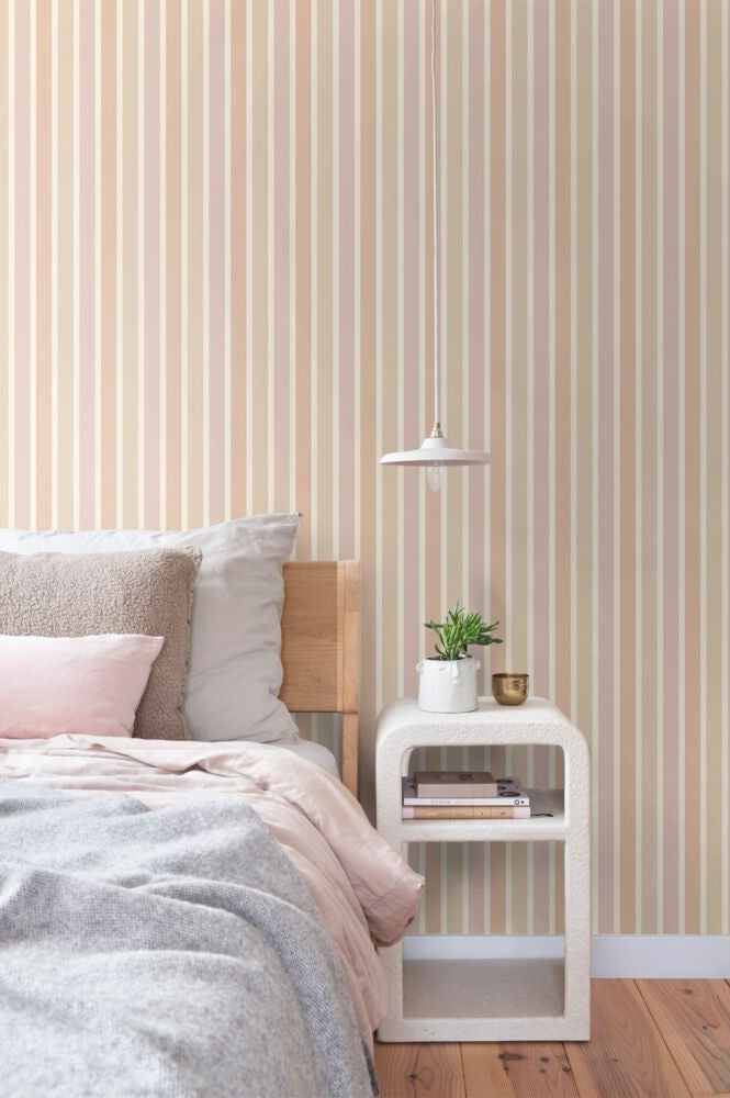 ESTAhome strepen behang voor meisjeskamer en tienerkamer beige terra mauve paars 131505